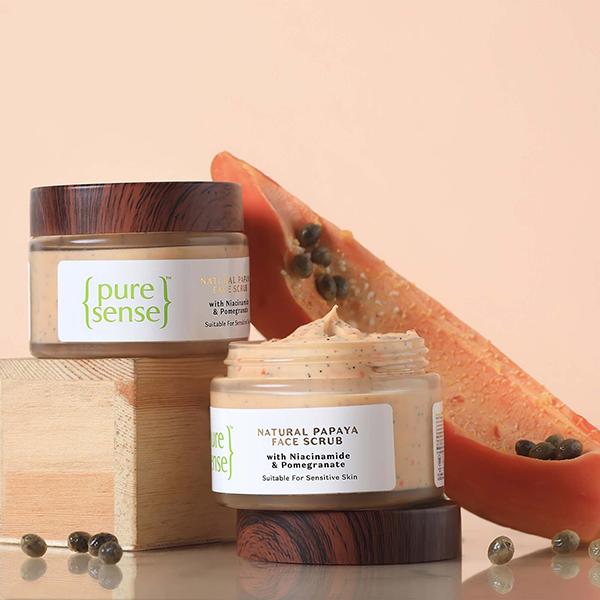 Pure Sense Natural Papaya Face Scrub with Niacinamide & Pomegranate 50 gm - Scrubs & Exfoliants