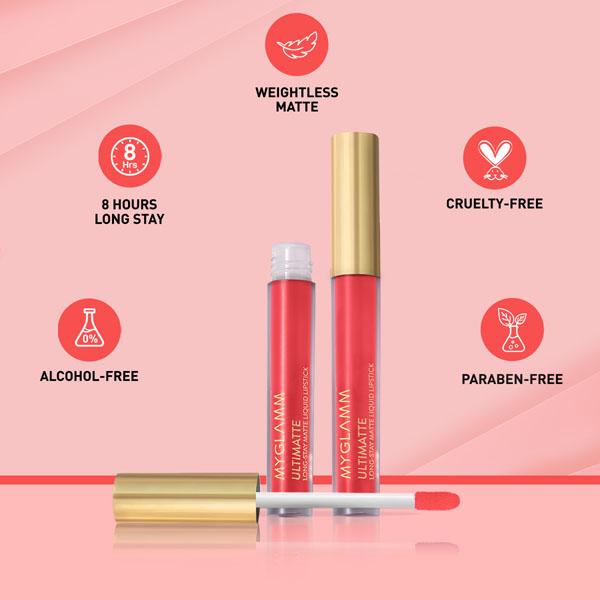 MyGlamm Ultimatte Long Stay Matte Liquid Lipstick-Coral Slayer 2.5 ml - Lipsticks