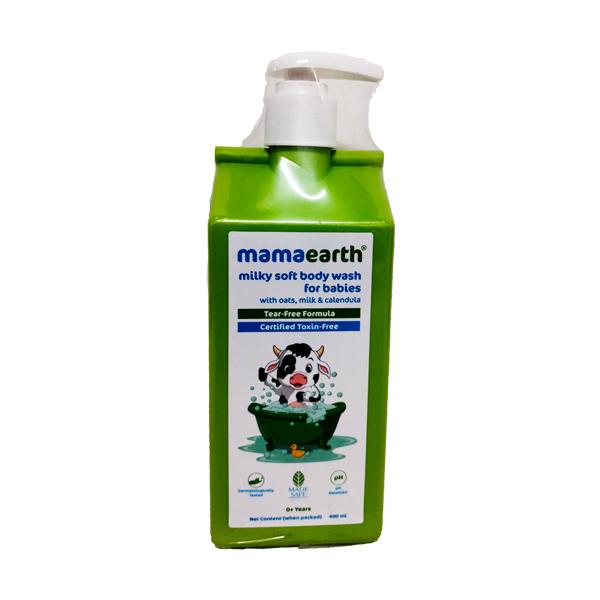 Netmeds | Mamaearth Milky Soft Body Wash for Babies with Oats, Milk & Calendula Tear Free Formula Certified Toxin Free PH Balanced 0+ Year 400ml