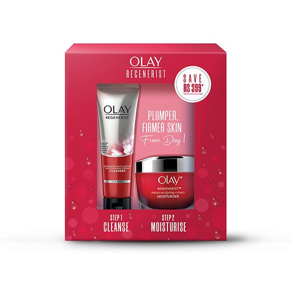 Olay Regenerist Microsculpting Day Moisturiser (non SPF) 50g with Cleanser 100g 2's