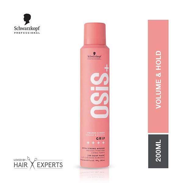 Schwarzkopf Professional OSiS+ Grip Extra Strong Hair Styling Mousse for Volume and Natural Shine, Frizz Control, Vegan, Extra strong Hold for Body and Bounce 200 ml - Clays & Mousses