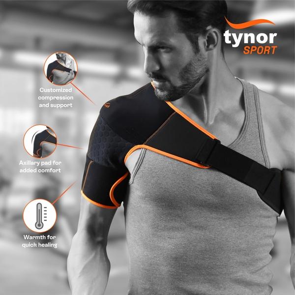 Tynor Shoulder Support Double Lock (Neoprene) (UN) - Black & Green - Neck/Shoulder Supports