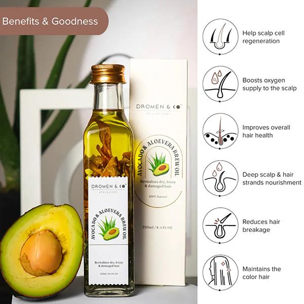 Dromen and Co Avocado and Aloevera Brew Oil Revitalises Dry, Frizzy and Damaged Hair 250 ml - Hair Oils