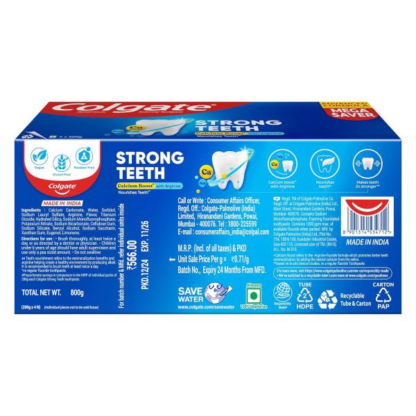 Colgate Strong Teeth Calcium Boost + With Arginine Toothpaste (Pack Of 4 x 200 g) - Toothpaste