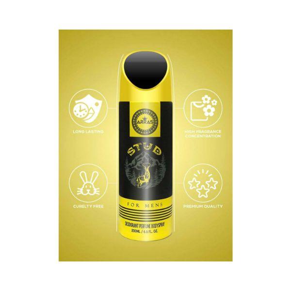 ARRAS Stud Deodorant Body Spray, Long Lasting Fragances, for Men 200 ml - Men Perfumes (Edt/Edp)