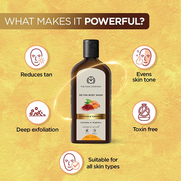 The Man Company De-tan Body Wash With Saffron- Turmeric & Walnut for Skin Brightening 200 ml - Shower Gels & Body Wash