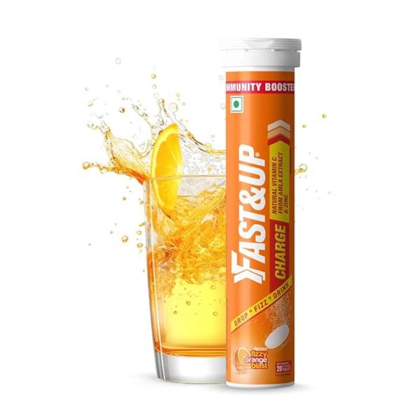 Netmeds | Fast&Up Charge Natural Vitamin C From Amla Extract & Zinc Tablets - Fizzy Blast Orange Flavour 20's