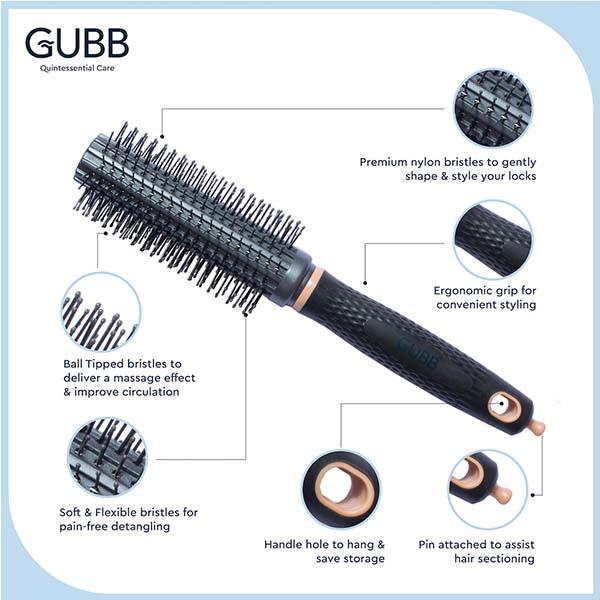 GUBB Round Hair Brush With Pin - Elite Range 140 gm - Hair Brushes