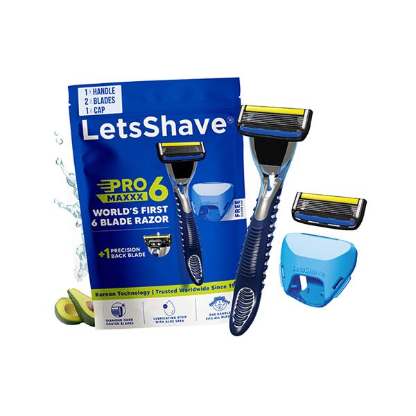 LetsShave Pro 6 Maxxx world 1st 6 blade razor for men, Precision Back Blade Razor Handle, Men