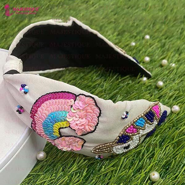 Majestique Beaded Embroidery Hair Bands, Hand Made Headband Accessories For Girls, Women 1's - Hair Clips/Bands