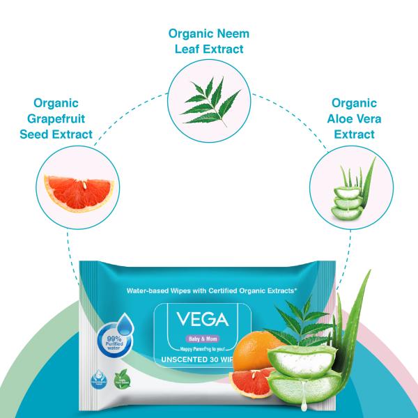 Vega Baby & Mom 99% Pure Water Wipes 30's - Diapers & Wipes