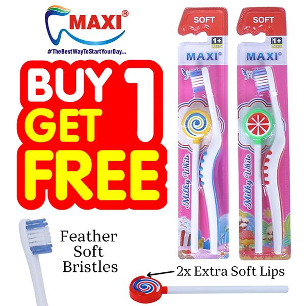 Netmeds | Maxi Milky White Baby Toothbrush and Tongue Cleaner - Soft (Buy 1 Get 1 Free) 1's