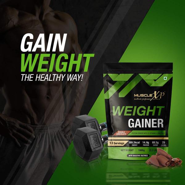 MuscleXP Weight Gainer Powder - Double Chocolate Flavour (Pack of 2 x 1 kg) - Weight Gain
