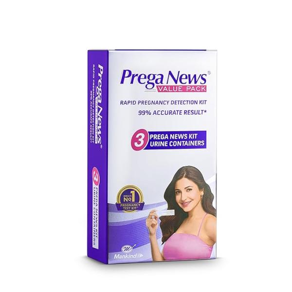 Netmeds | Mankind Prega News Value Pack Pregnancy Test Kit ( 3 Urine Containers + 3 Pregnancy Test Kits) 3's