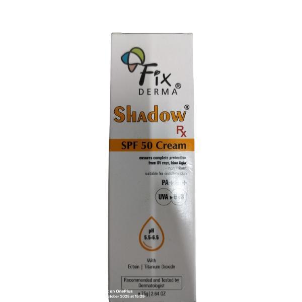 Fixderma Shadow RX SPF 50 Cream PA+++ UVA & UVB For Sensitive PH 5.5-6.5 Skin 75 g - Face Creams