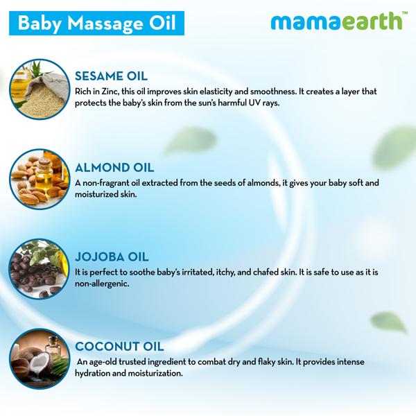 Mamaearth for Babies Soothing Massage Oil with Sesame, Almond & Jojoba Oil 100% Natural 200ml - Creams, Lotions & Oils