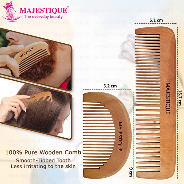 Majestique Hair Grooming Comb Set Handmade Wood Hair Comb Detangling and Long Hair 2's - Grooming Kits