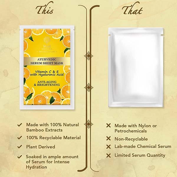 Khadi Essentials Ayurvedic Vitamin C & Hyaluronic Acid Serum Sheet Mask For Spot Removal & Hydrated Skin (Pack of 3) 100 gm - Sheet Masks