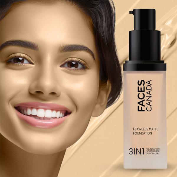 Faces Canada Flawless Matte Foundation - Rich Ivory 013, 12 Hr Hydration + SPF 18 30 ml - Foundation