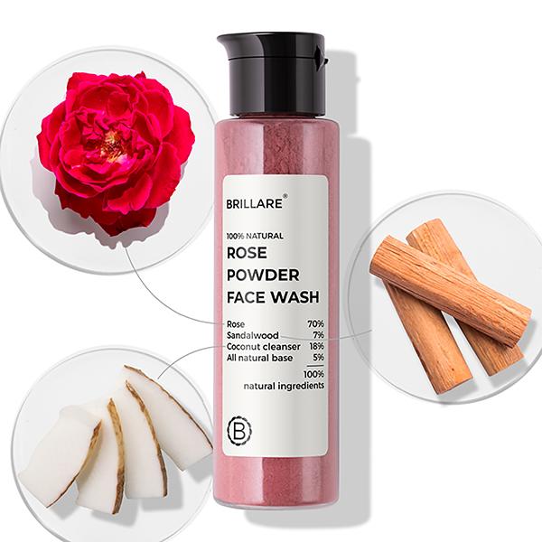 Brillare Rose Powder Face Wash For Well Hydrated, Younger Looking Skin 30 gm - Face Washes