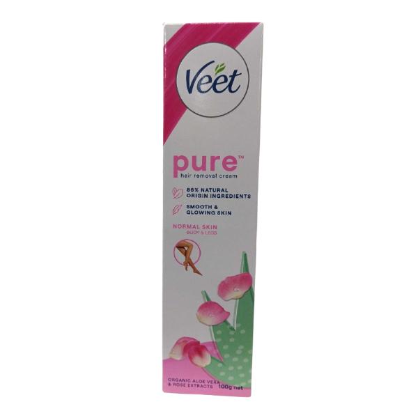 Netmeds | Veet Pure Normal Skin Body & Legs Hair Removal Cream - Organic Aloe Vera & Rose Extracts 100 g