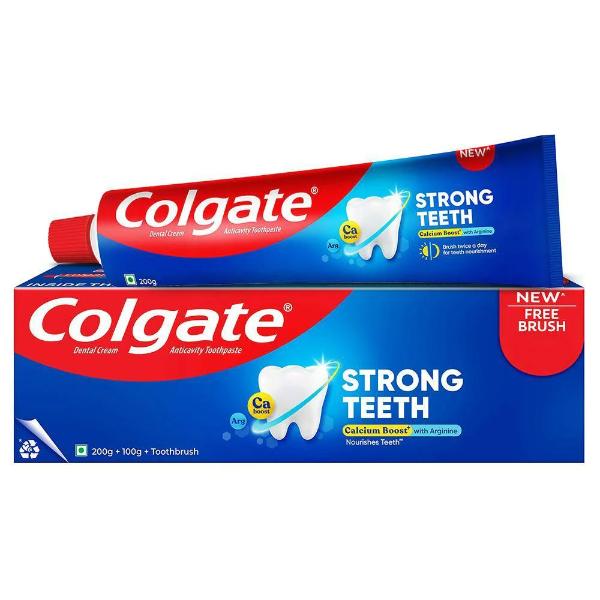 Colgate Strong Teeth Dental Cream Toothpaste (200g+ 100g+ Toothbrush worth 35rs) - Toothpaste