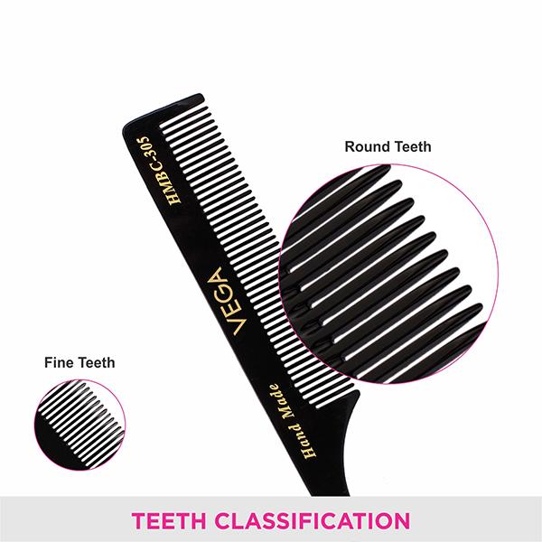 Vega Tail Hair Comb with Steel Pin for Women, Black, (VC2HMBC-305) 2's - Hair Combs