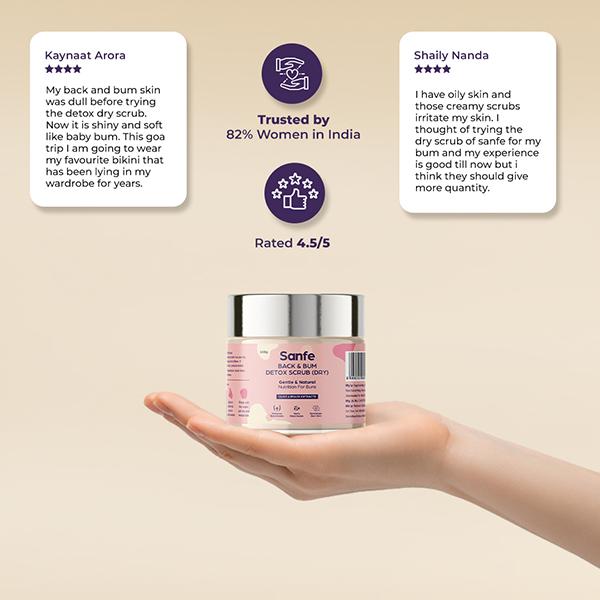 Sanfe Back & Bum Detox Scrub (Dry) - Olive & Peach Extracts 100 gm - Scrubs & Exfoliants