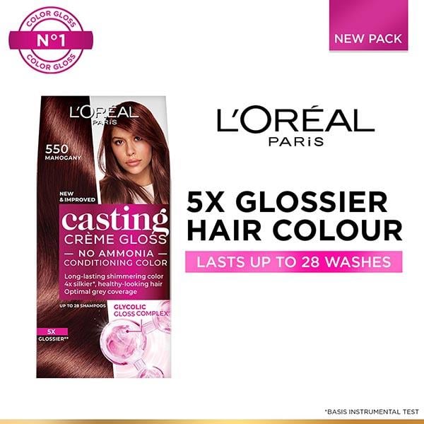 L'Oreal Paris Creme Gloss Hair Color, 550 Mahogany (87.5g + 72ml) 1's - Crème