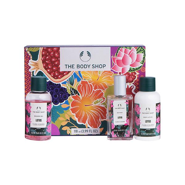 Netmeds | The Body Shop Lotus Shower Gel, Body Lotion & Body Mist Gift Set 118 ml