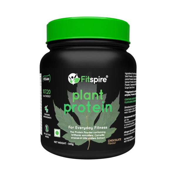 Fitspire 100 Percent Plant Protein Made With Pea Protein Chocolate 500 gm - Protein Drink