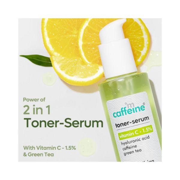 mCaffeine 1.5% Vitamin C 2in1 Toner-Serum with Green Tea for Glowing Skin - Reduces Dark Spots 150 ml - Face Gels