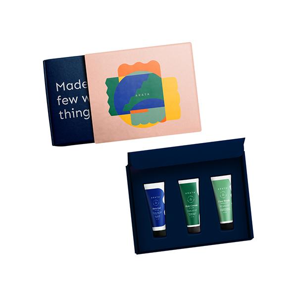 Netmeds | Arata Natural Mini Hair Styling & Face Care Ready To Go Gift Box with Hair Gel (50 Ml), Hair Cream (50 Ml), Facewash (50 Ml) 150 ml
