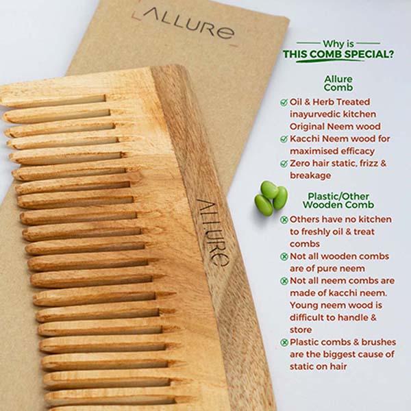 Allure Wooden Neem Comb (CB-01+CR-01) 1's - Hair Combs