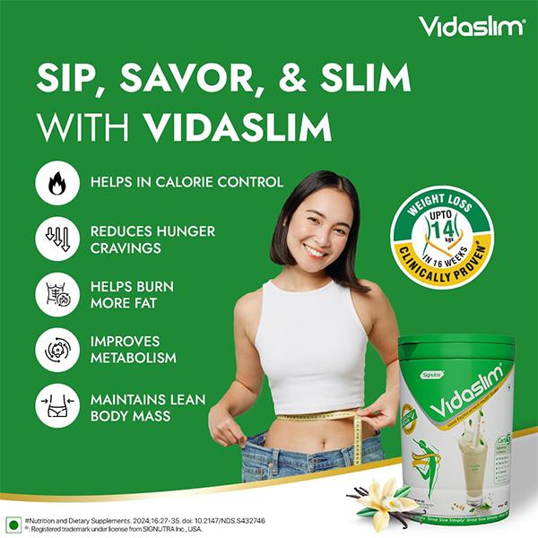 Vidaslim High Protein Meal Replacement for Weight Management Powder Jar - Vanilla Elixir Flavour 400 g - Weight Loss