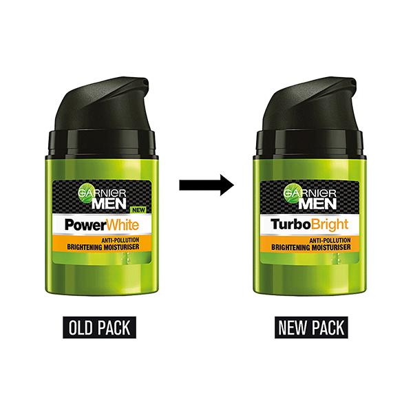 Garnier Men Turbo Bright Anti Pollution Brightening Moisturiser UV Protection Vit C+Green Tea 50gm - Face Moisturizers