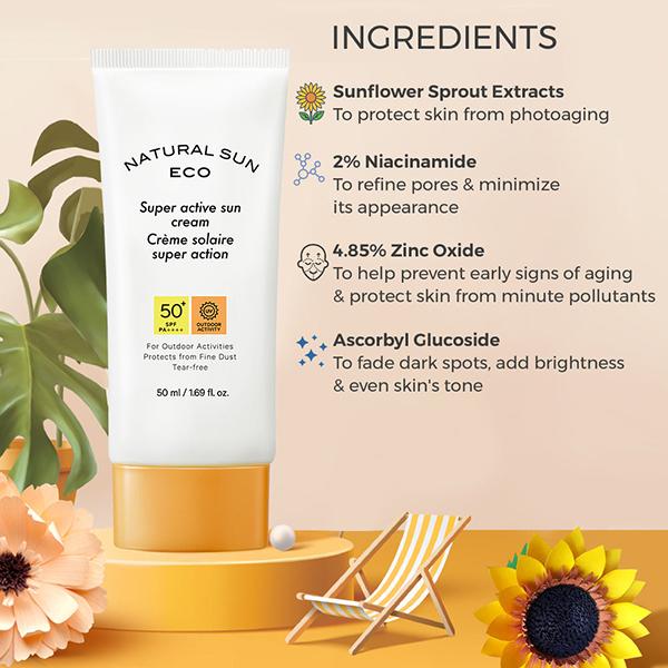 The Face Shop Naturalsun Eco Super Active Sun Cream 50 ml - Face Sunscreen