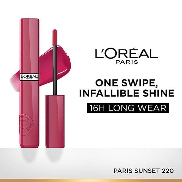 Loreal Paris Infallible Laque Resistance Lacquer-Like Shine, 16H Longwear, 220 Paris Sunset 4 ml - Liquid Lipsticks