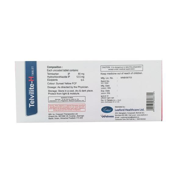 Telvilite H 80/12.5mg Tablet 10'S - Hypertension-Ang