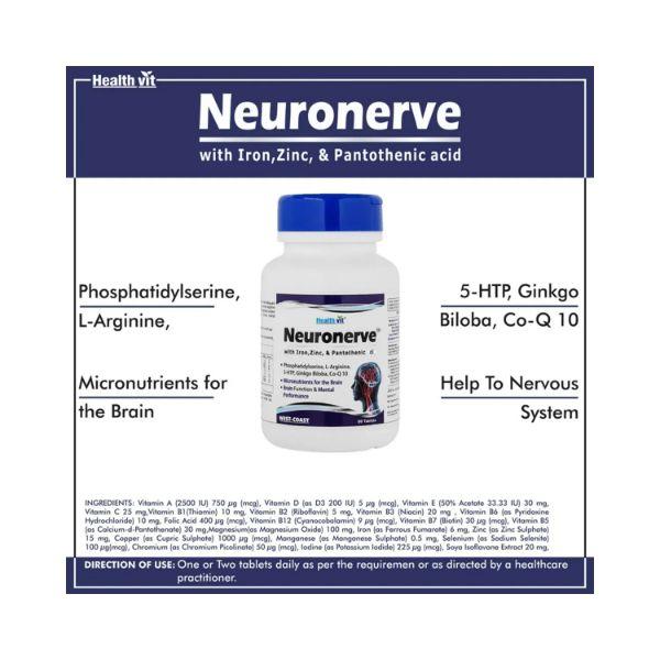 Healthvit Neuronerve- Tablets 60's - Herbal Dietary Supplement