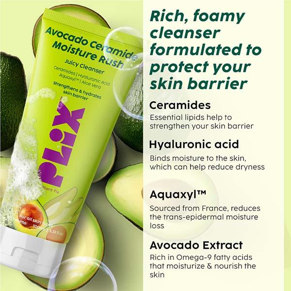 Plix The Plant Fix Avocado Ceramide Moisture Rush Juicy Cleanser To Strengthen Your Skin Barrier 100 ml - Face Wash & Cleansers