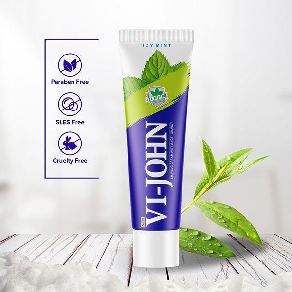 VI-John Shaving Cream Icy Mint with Tea Tree Oil and Bacti-Guard for All Skin Types 125 gm - Shaving Creams