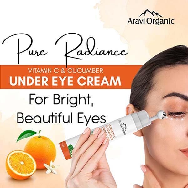 Aravi Organic Vitamin C and Cucumber Under Eye Cream Roll On For Dark Circles and Puffy Eyes 15 ml - Under Eye Creams & Serums