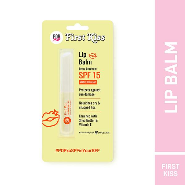 Netmeds | Myglamm Popxo First Kiss Lip Balm Broad Spectrum SPF 15 Water Resistant, Enriched with Shea Butter & Vitamin E 1.5gm