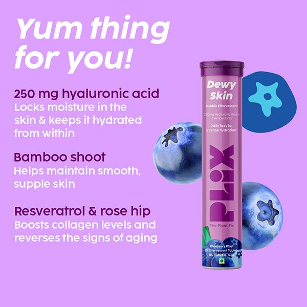 Plix The Plant Fix Hyaluronic Acid 15 Effervescent Tablets For Radiant Skin Blueberry Flavor 1's - Hair & Skin