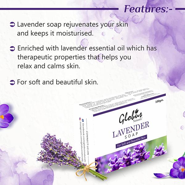 Globus Naturals Lavender Soap For Soft And Beautiful Skin 100 gm - Soaps
