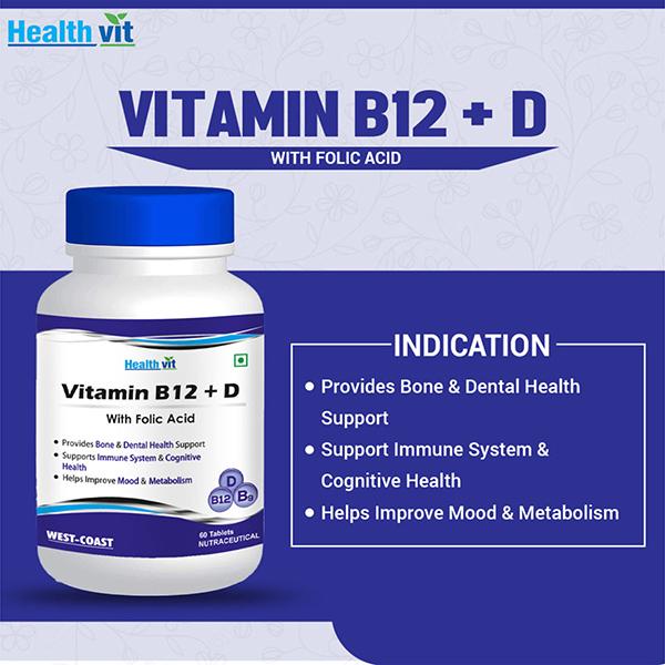 Healthvit Vitamin B12 + D with Folic Acid - Tablets 60's - Multi-Vitamins