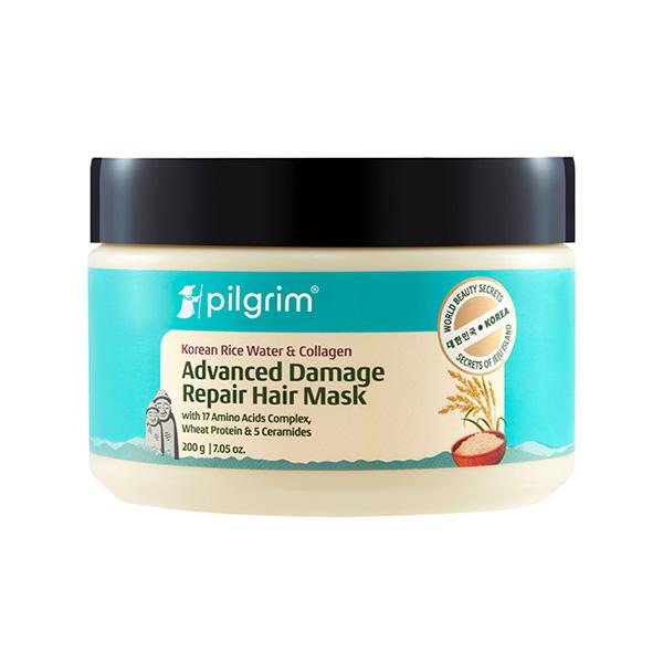 Netmeds | Pilgrim Korean Rice Water & Collagen Advanced Damage Repair Hair Mask Prevents Breakage & Split Ends 200 gm