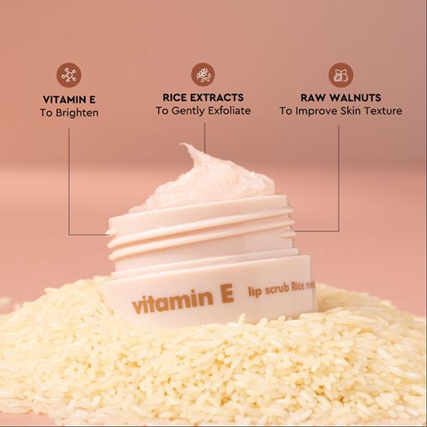 The Face Shop Vitamin E Gentle Exfoliating Lip Scrub with Korean Rice for Soft, Smooth, Glowy Lips 14 gm - Lip Scrubs
