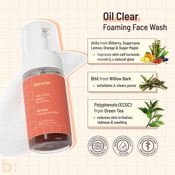 Biocule Oil Clear Foaming Face Wash For Acne, Pimple & Oil Control, With Salicylic Acid (Bha) 100 ml - Face Wash & Cleansers
